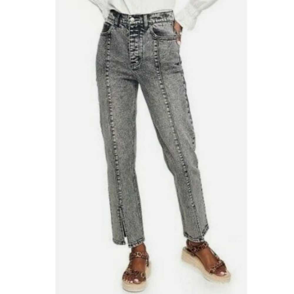 SO Super High Rise Straight 0/24W Black Acid Wash Slit Front Ankles Cropped Jean